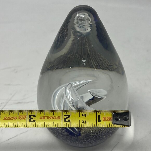 Solid Glass Paper Weight Made Egg Shaped Hand Blown Art Swirl - Picture 6 of 6